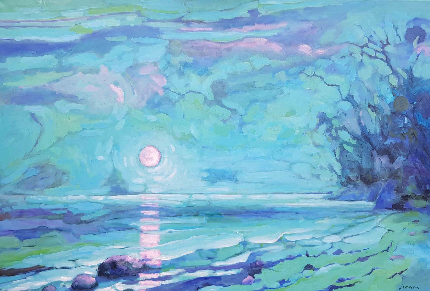 Mond über der Ostsee (80 x 120cm) - ArtFusion.nl