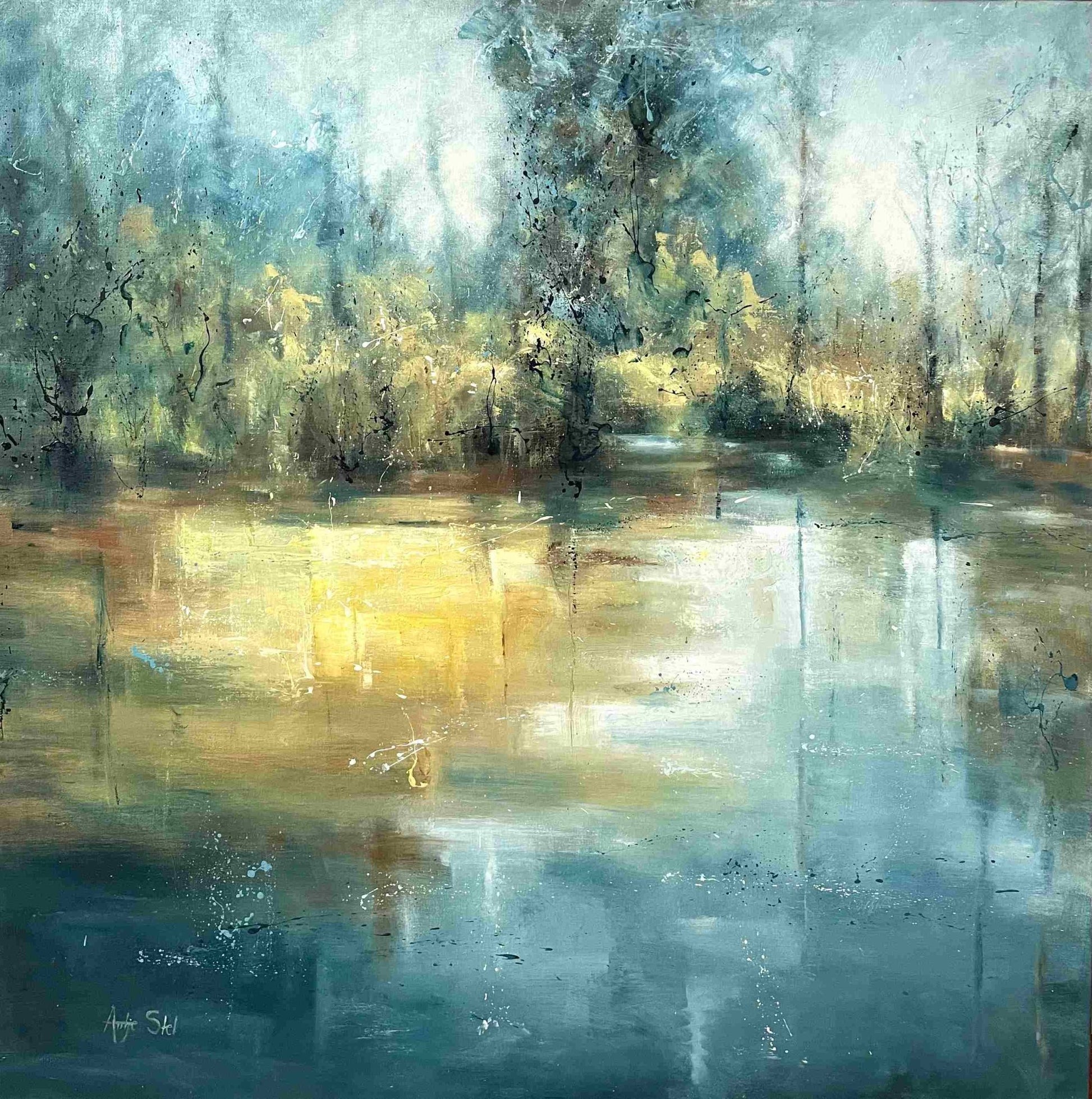 Reflecties in geel (100 x 100cm) - ArtFusion.nl