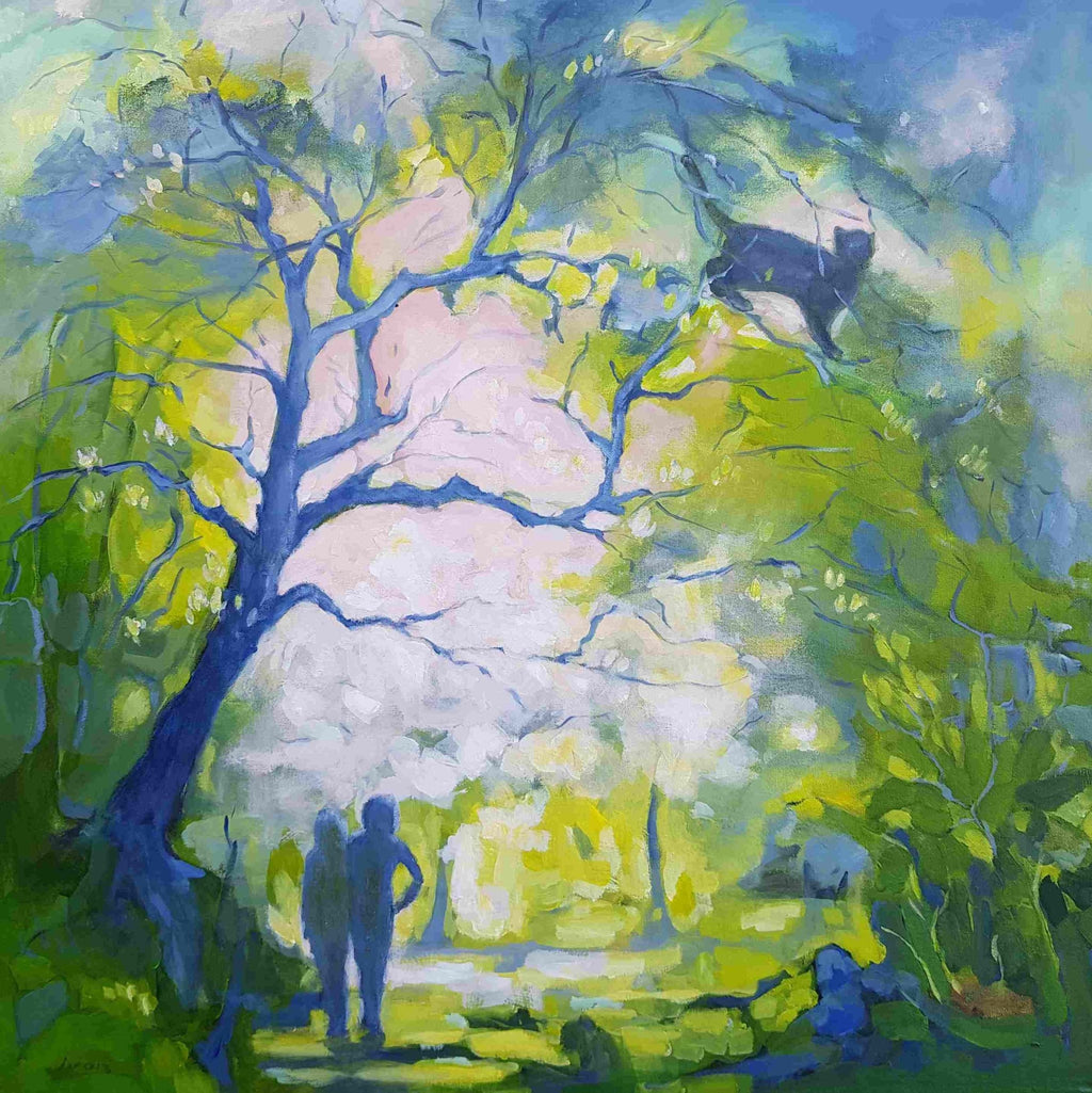 Adam, Eve and cat in a tree (80 x 80cm) - ArtFusion.nl
