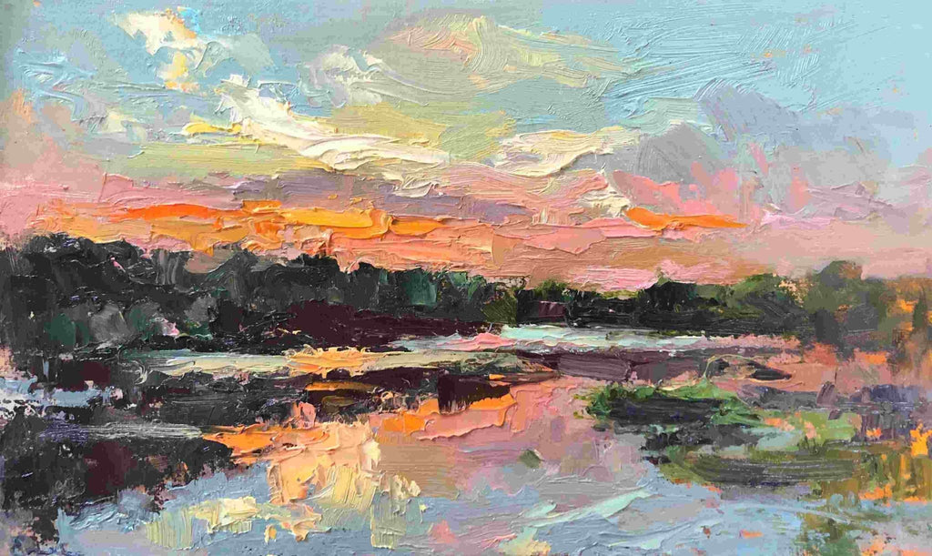 Plein air - Zonsondergang Mariapeel (24 x 40cm) - ArtFusion.nl