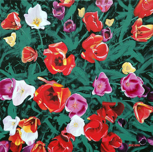 Tulips on black (60 x 60cm) - ArtFusion.nl