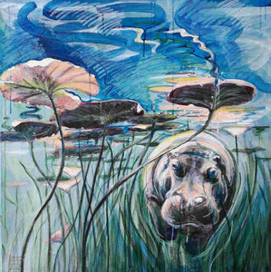 Underwater hippo (80 x 80cm) - ArtFusion.nl